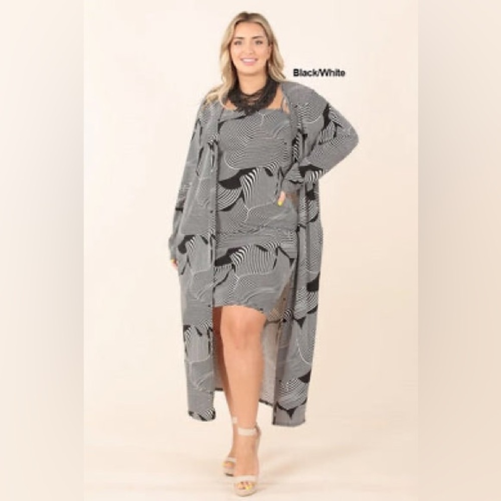 0959. Stylish Patterned Dress with Long Cardigan
